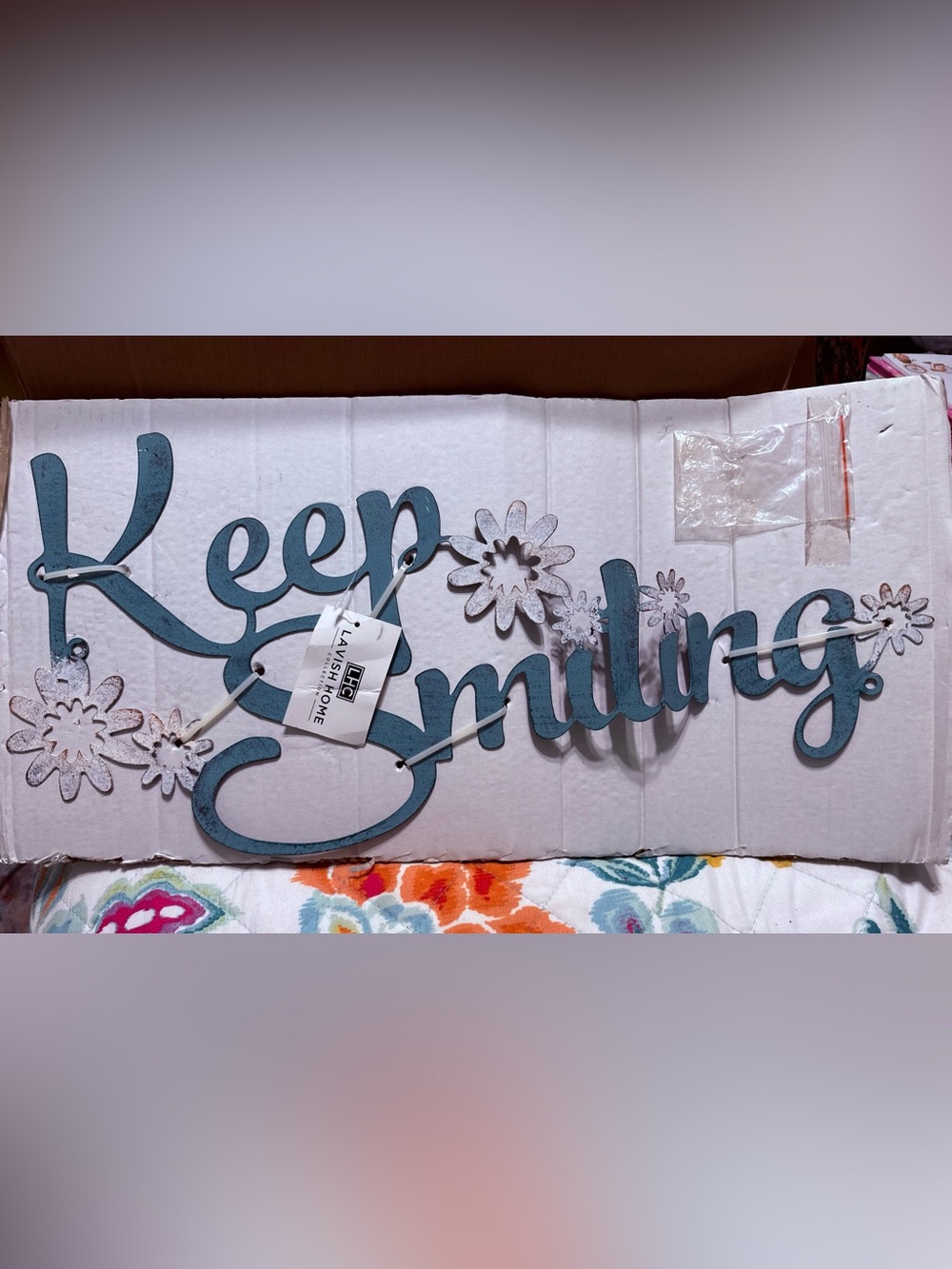 Lavish Home #NWT Keep Smiling Wall Sign Teal Metal Cutiut Design